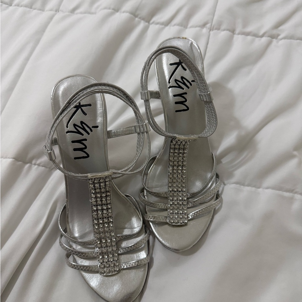 Silver Rhinestone Strappy Heels